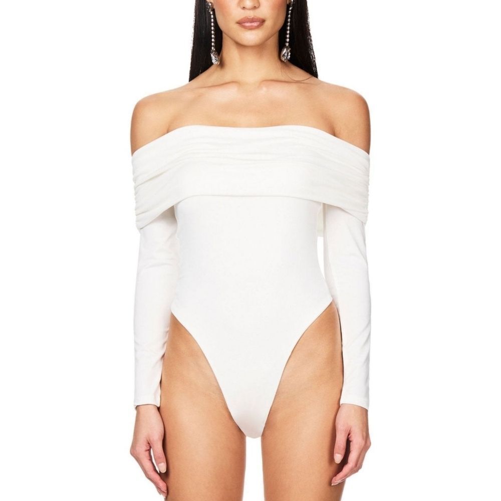 Nookie Womens Ivory White Element Slinky Stretch Jersey Bodysuit NWT Size XS